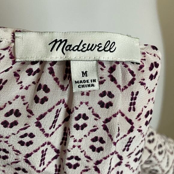 Madewell Silk Lily Ruffle Top In Echo Grid Blouse Size M - Picture 4 of 5